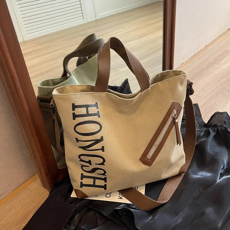 Canvas Tote Women's New Casual Large-capacity Commuter Tote Bag Student Class Letter Shoulder Bag Wholesale