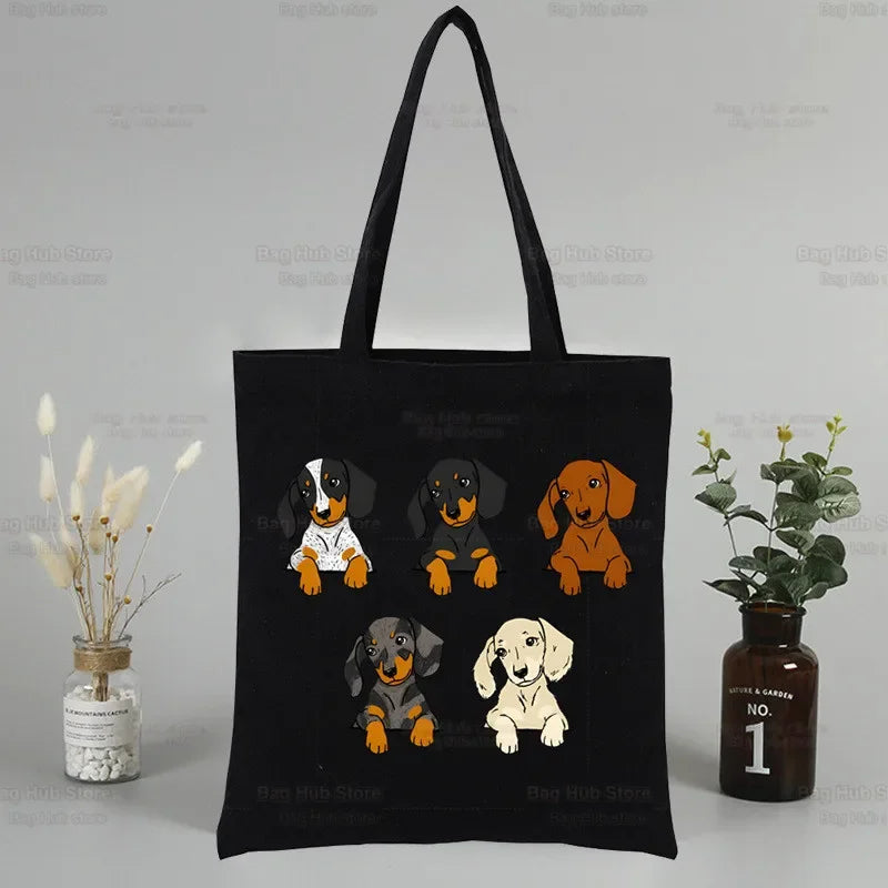 Dachshund Teckel Tote Eco Harajuku Shopper Shoulder Bags,Drop ShipCute Dog Women Shopping Canvas Bag