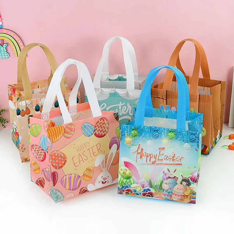 Easter Non-Woven Tote Bag Easter Themed Shopping Bag Easter Basket Sustainable Reusable Bags Colorful Design