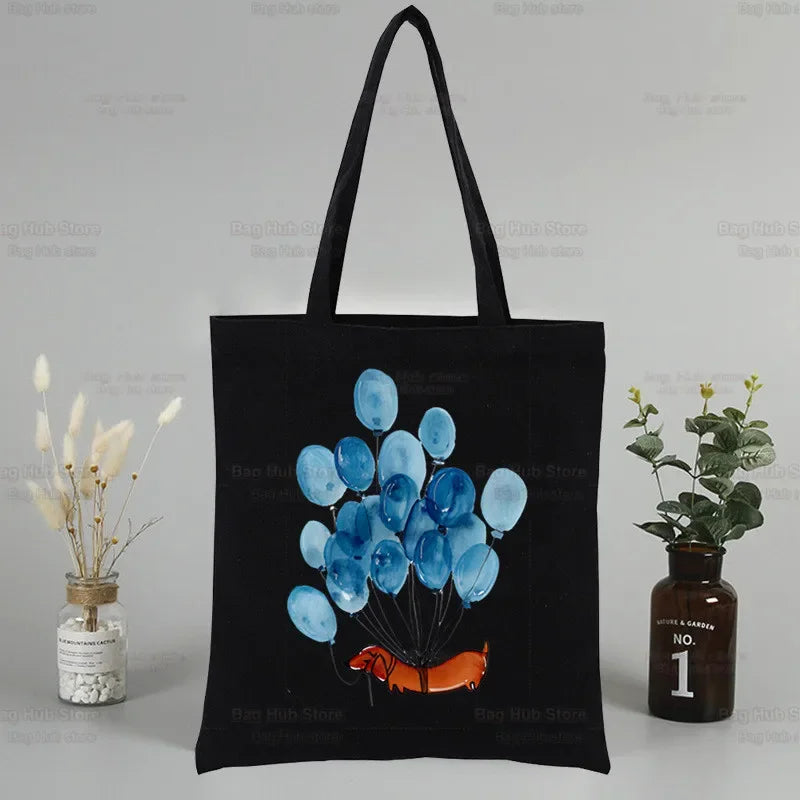 Dachshund Teckel Tote Eco Harajuku Shopper Shoulder Bags,Drop ShipCute Dog Women Shopping Canvas Bag