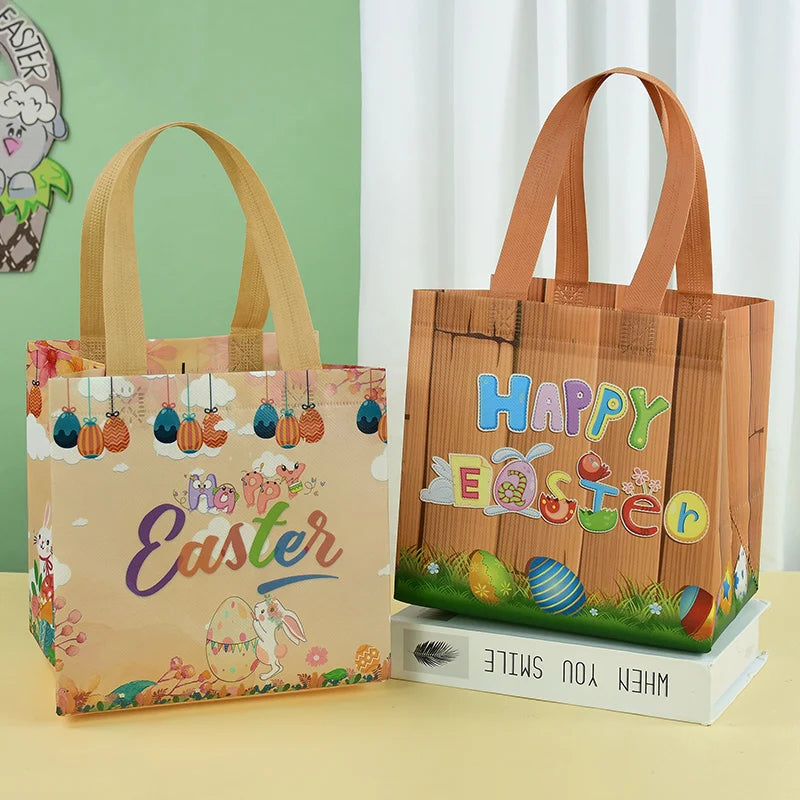 Easter Non-Woven Tote Bag Easter Themed Shopping Bag Easter Basket Sustainable Reusable Bags Colorful Design