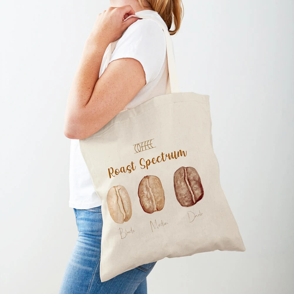 Elegant Coffee Caffeine Cocoa Cup Women Shopping Bags Eco Casual Canvas Tote Lady Handbag Reusable Double Print Shopper Bag