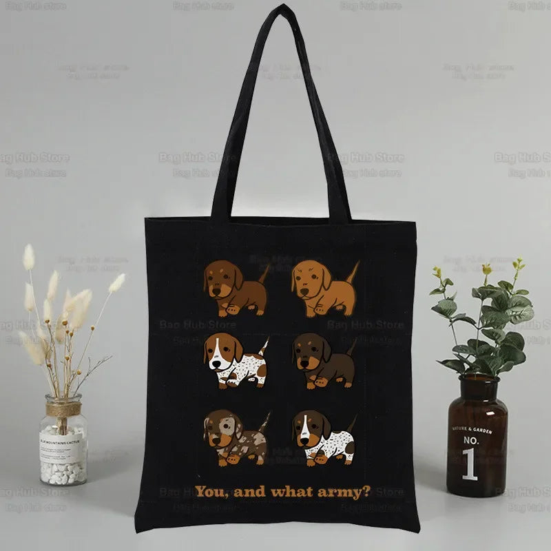 Dachshund Teckel Tote Eco Harajuku Shopper Shoulder Bags,Drop ShipCute Dog Women Shopping Canvas Bag