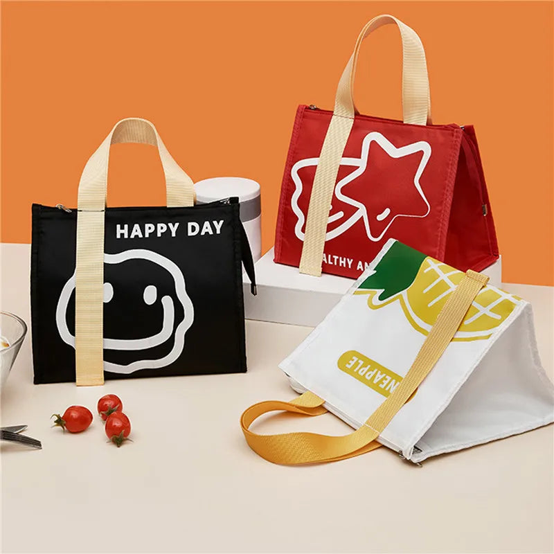 Cute Portable Thermal Lunch Box Bag for Women Kids Food Storage Tote Travel Picnic Meal Pouch Insulated Cooler Bento Bags