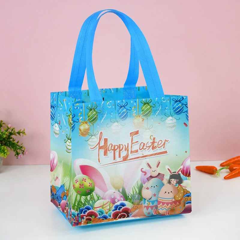 Easter Non-Woven Tote Bag Easter Themed Shopping Bag Easter Basket Sustainable Reusable Bags Colorful Design