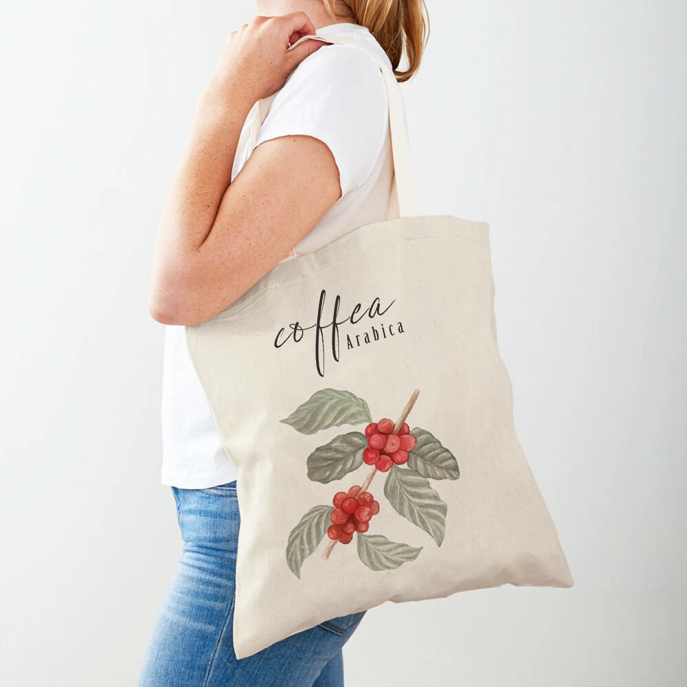 Elegant Coffee Caffeine Cocoa Cup Women Shopping Bags Eco Casual Canvas Tote Lady Handbag Reusable Double Print Shopper Bag