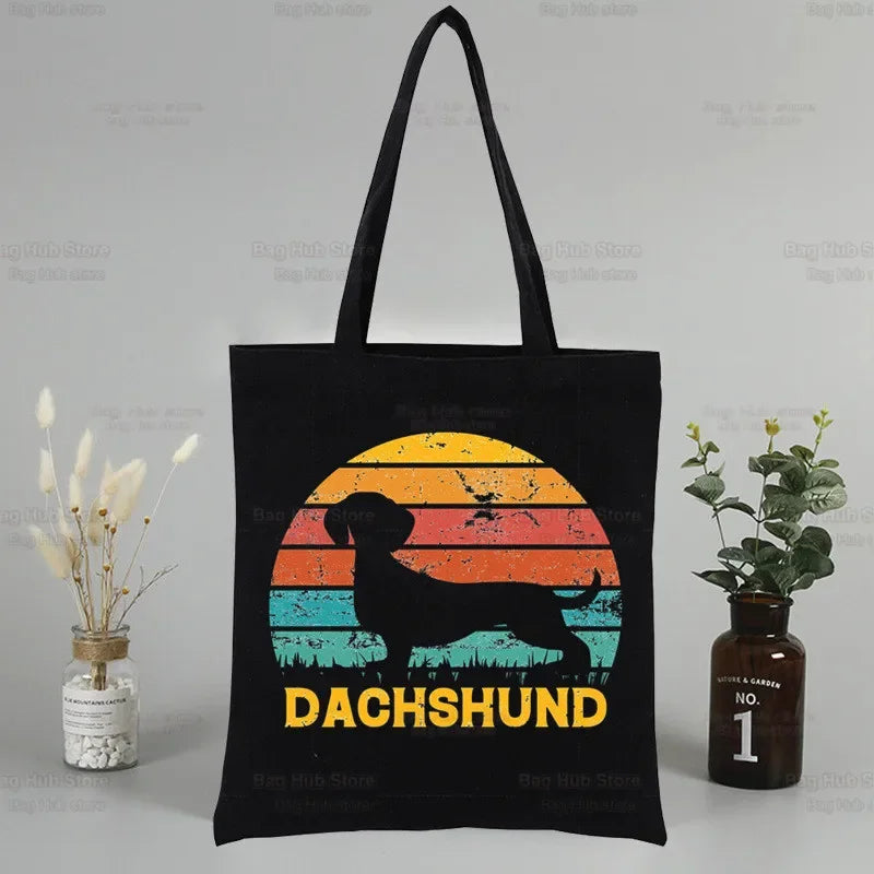 Dachshund Teckel Tote Eco Harajuku Shopper Shoulder Bags,Drop ShipCute Dog Women Shopping Canvas Bag