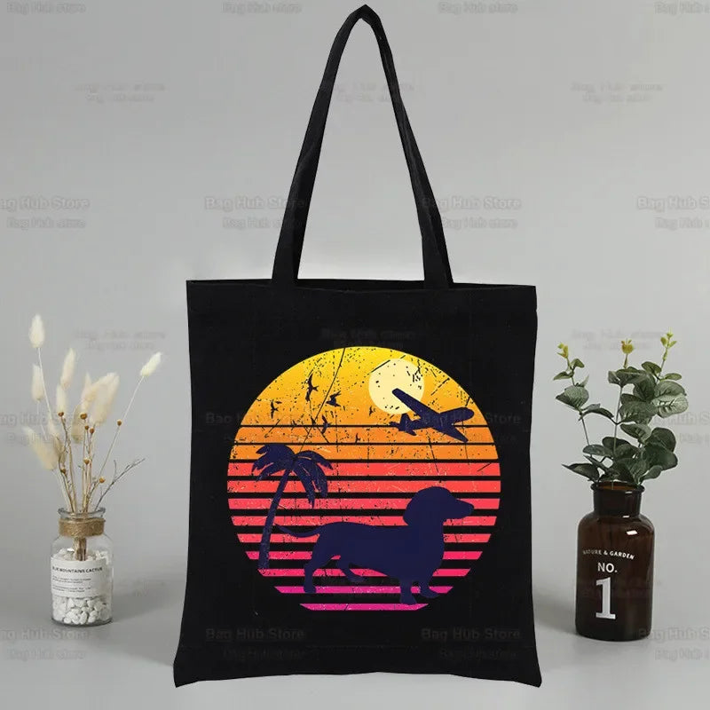 Dachshund Teckel Tote Eco Harajuku Shopper Shoulder Bags,Drop ShipCute Dog Women Shopping Canvas Bag