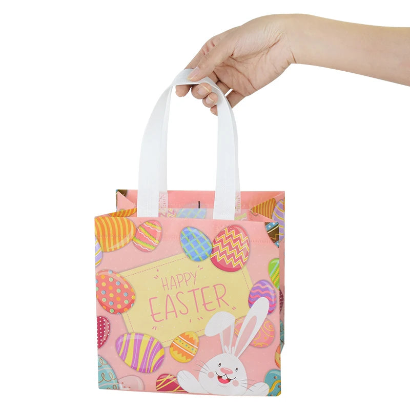 Easter Non-Woven Tote Bag Easter Themed Shopping Bag Easter Basket Sustainable Reusable Bags Colorful Design