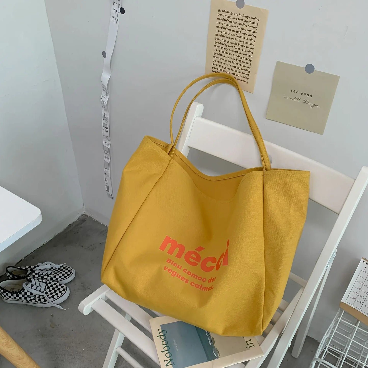 Art canvas bag simple commuter large capacity shoulder bag Tutoring bag Tote bag class eco-friendly canvas bag