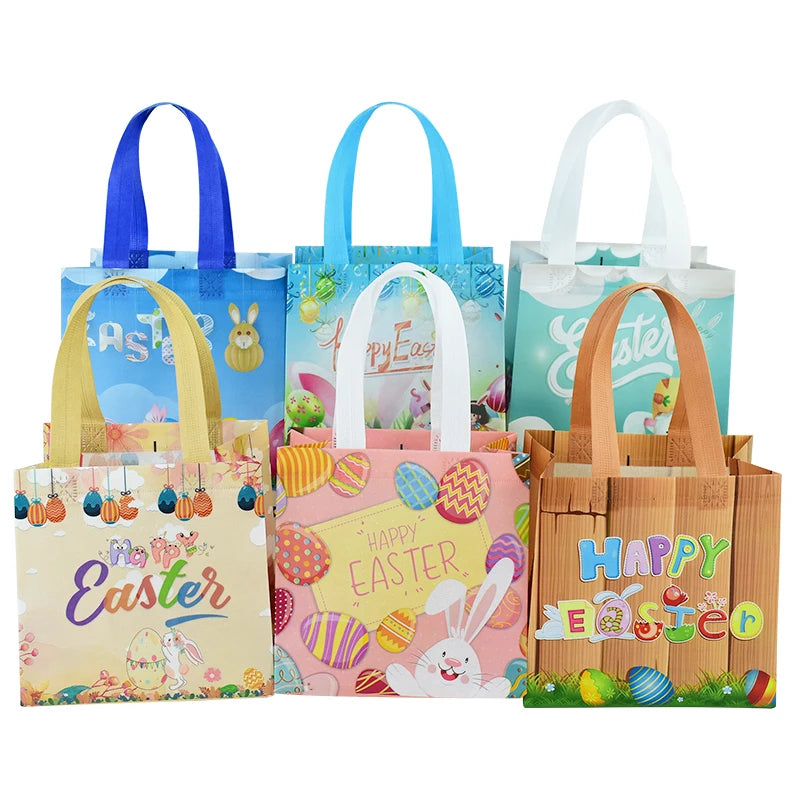 Easter Non-Woven Tote Bag Easter Themed Shopping Bag Easter Basket Sustainable Reusable Bags Colorful Design