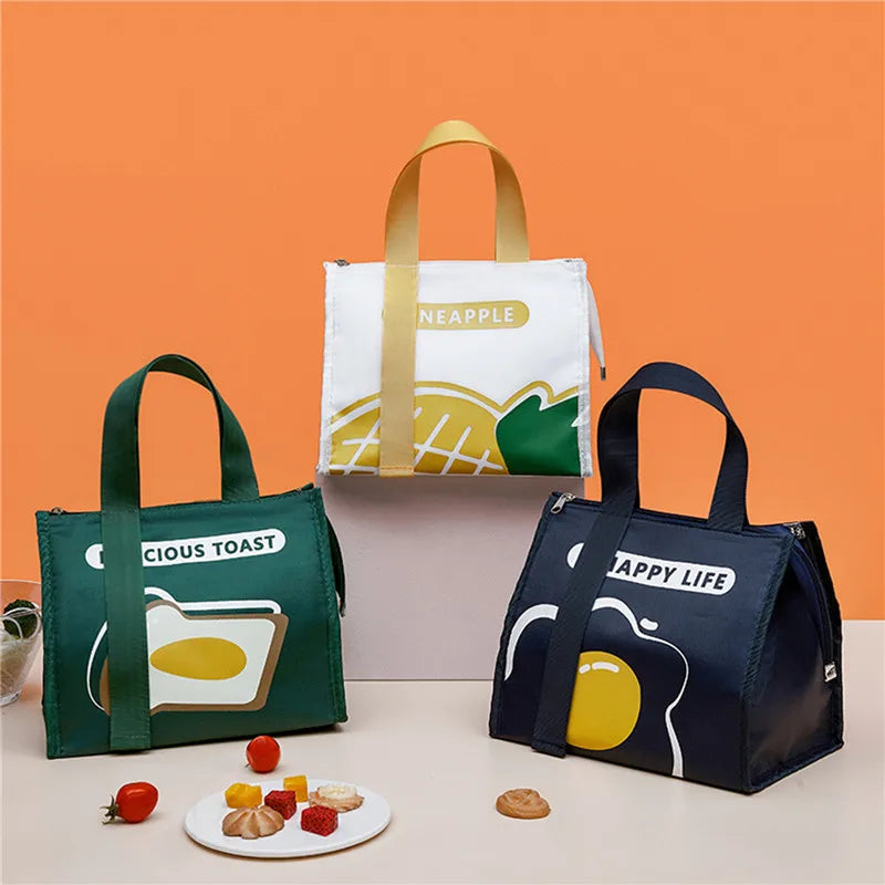 Cute Portable Thermal Lunch Box Bag for Women Kids Food Storage Tote Travel Picnic Meal Pouch Insulated Cooler Bento Bags
