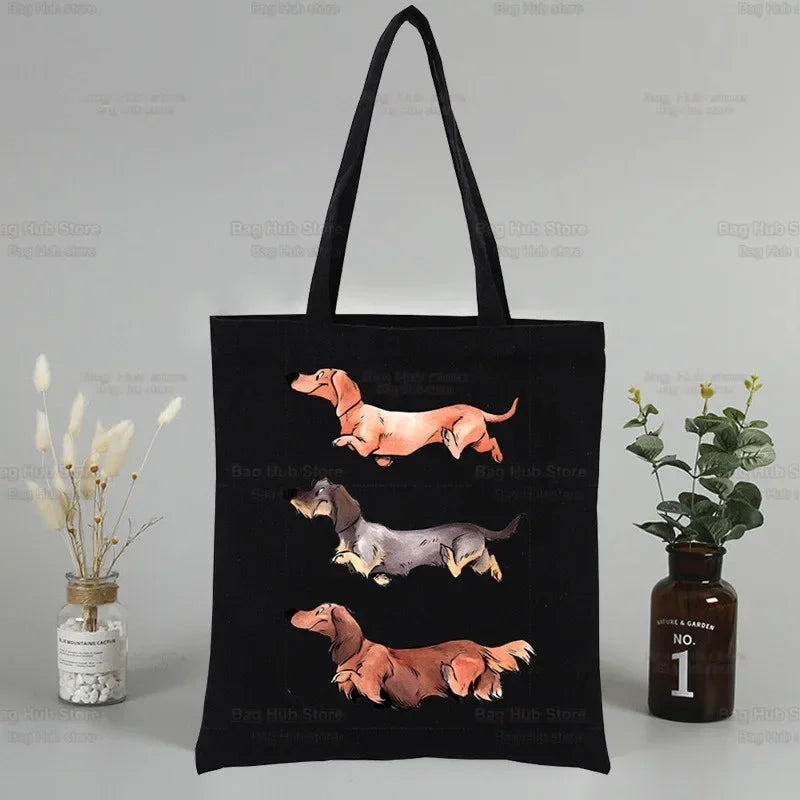 Dachshund Teckel Tote Eco Harajuku Shopper Shoulder Bags,Drop ShipCute Dog Women Shopping Canvas Bag