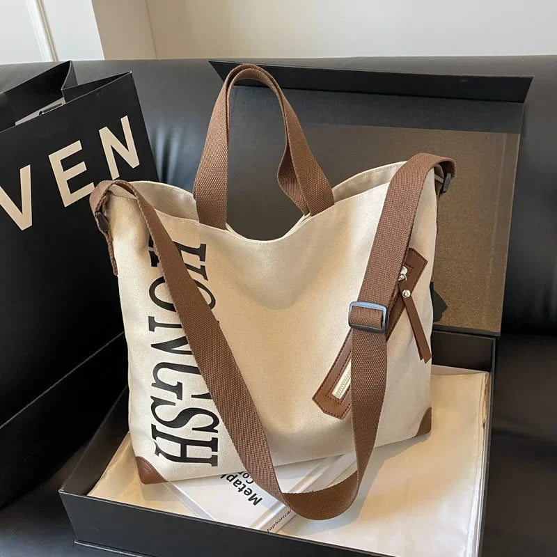 Canvas Tote Women's New Casual Large-capacity Commuter Tote Bag Student Class Letter Shoulder Bag Wholesale