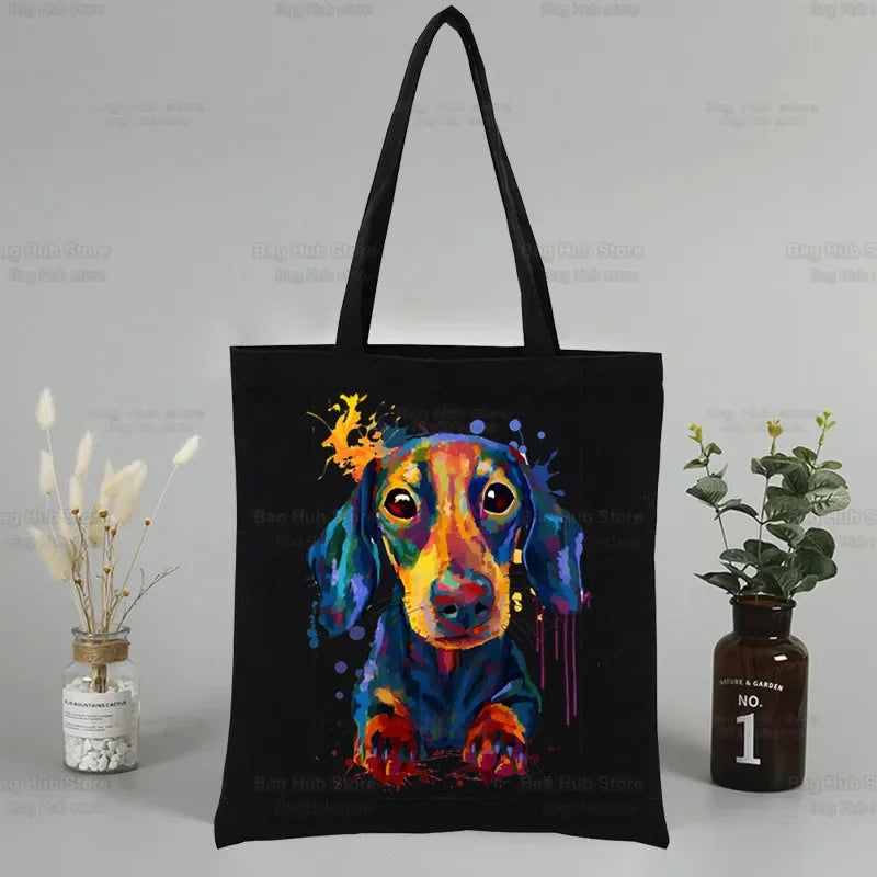 Dachshund Teckel Tote Eco Harajuku Shopper Shoulder Bags,Drop ShipCute Dog Women Shopping Canvas Bag