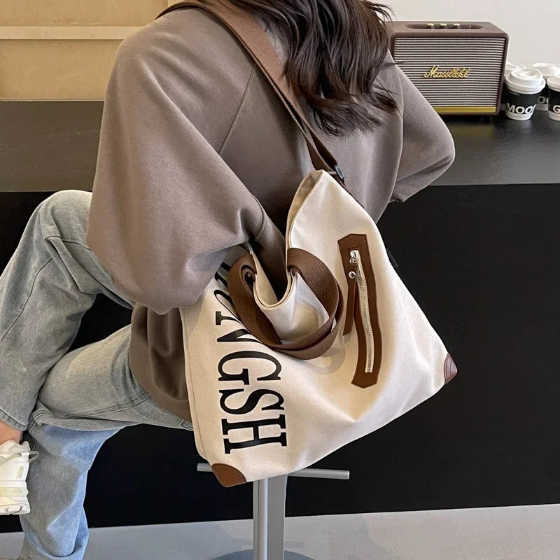 Canvas Tote Women's New Casual Large-capacity Commuter Tote Bag Student Class Letter Shoulder Bag Wholesale