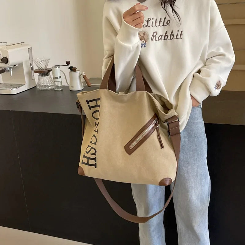 Canvas Tote Women's New Casual Large-capacity Commuter Tote Bag Student Class Letter Shoulder Bag Wholesale