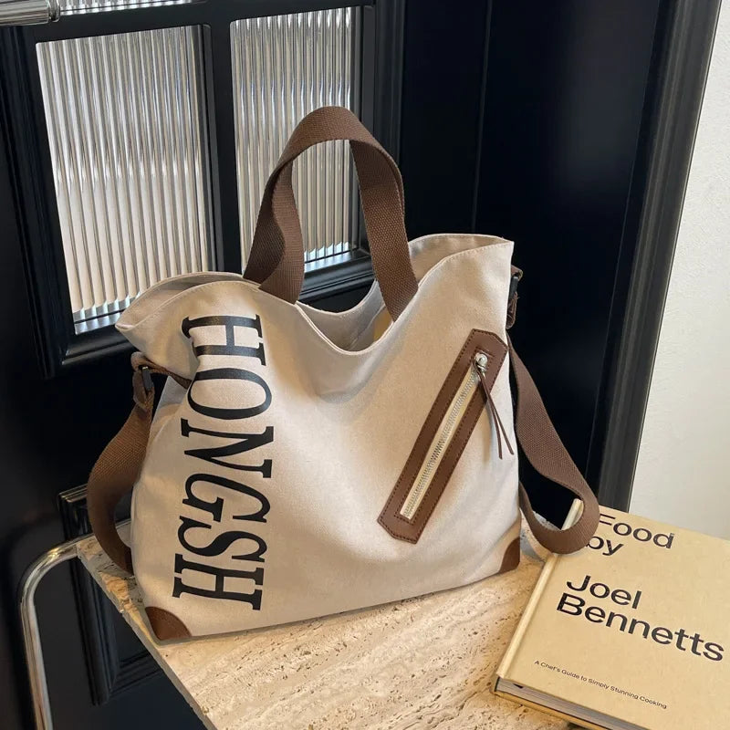Canvas Tote Women's New Casual Large-capacity Commuter Tote Bag Student Class Letter Shoulder Bag Wholesale