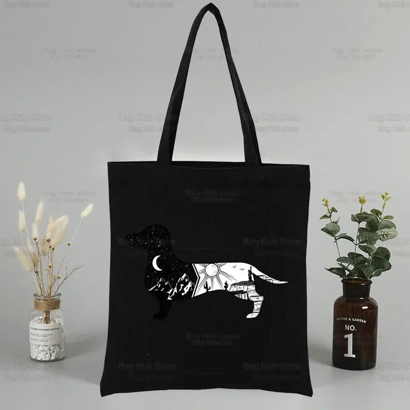 Dachshund Teckel Tote Eco Harajuku Shopper Shoulder Bags,Drop ShipCute Dog Women Shopping Canvas Bag