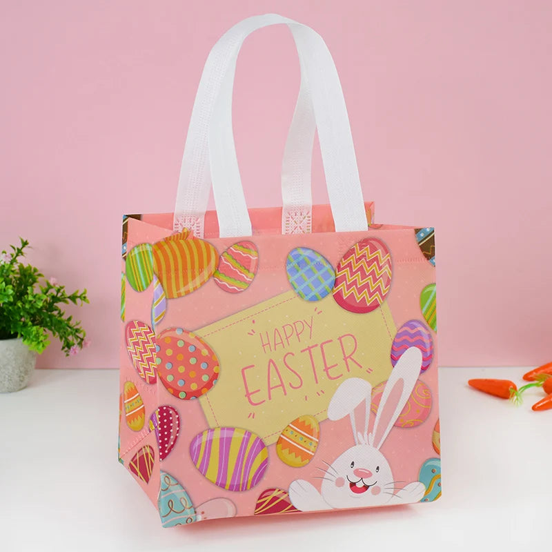 Easter Non-Woven Tote Bag Easter Themed Shopping Bag Easter Basket Sustainable Reusable Bags Colorful Design
