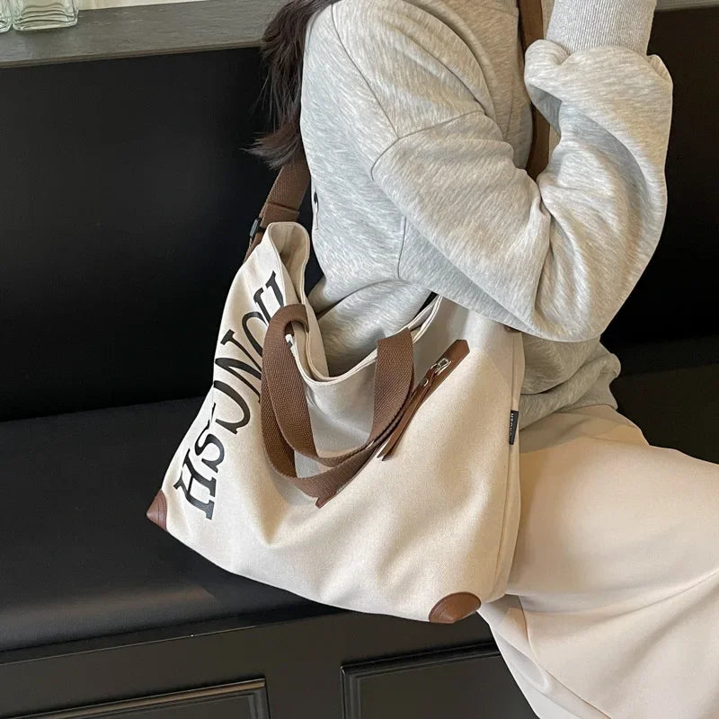 Canvas Tote Women's New Casual Large-capacity Commuter Tote Bag Student Class Letter Shoulder Bag Wholesale