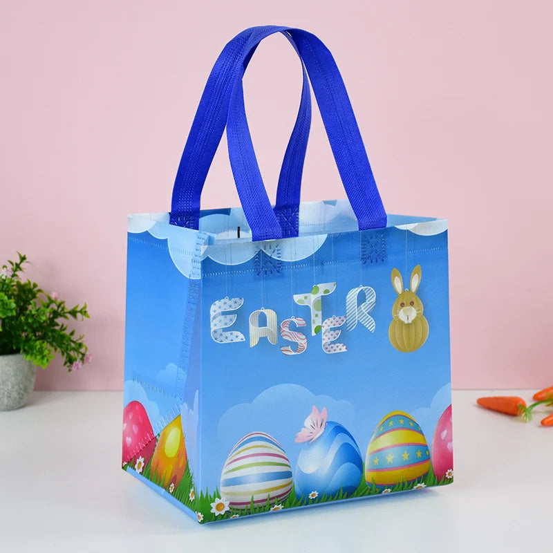 Easter Non-Woven Tote Bag Easter Themed Shopping Bag Easter Basket Sustainable Reusable Bags Colorful Design