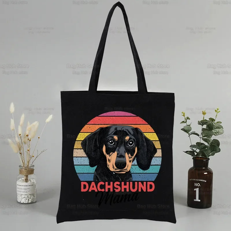 Dachshund Teckel Tote Eco Harajuku Shopper Shoulder Bags,Drop ShipCute Dog Women Shopping Canvas Bag