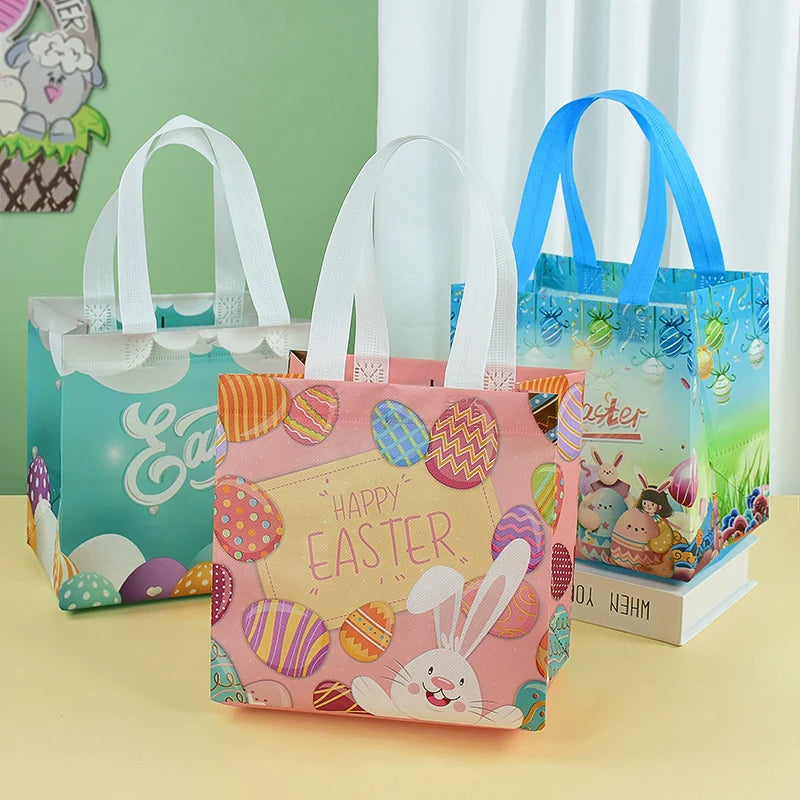 Easter Non-Woven Tote Bag Easter Themed Shopping Bag Easter Basket Sustainable Reusable Bags Colorful Design