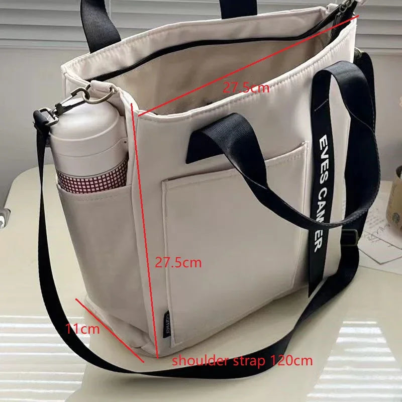 Casual Tote Large Capacity Shoulder Bag Nylon Waterproof Canvas Handbag Simple Fashion Messenger Bags for School Girl