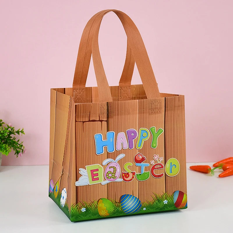 Easter Non-Woven Tote Bag Easter Themed Shopping Bag Easter Basket Sustainable Reusable Bags Colorful Design