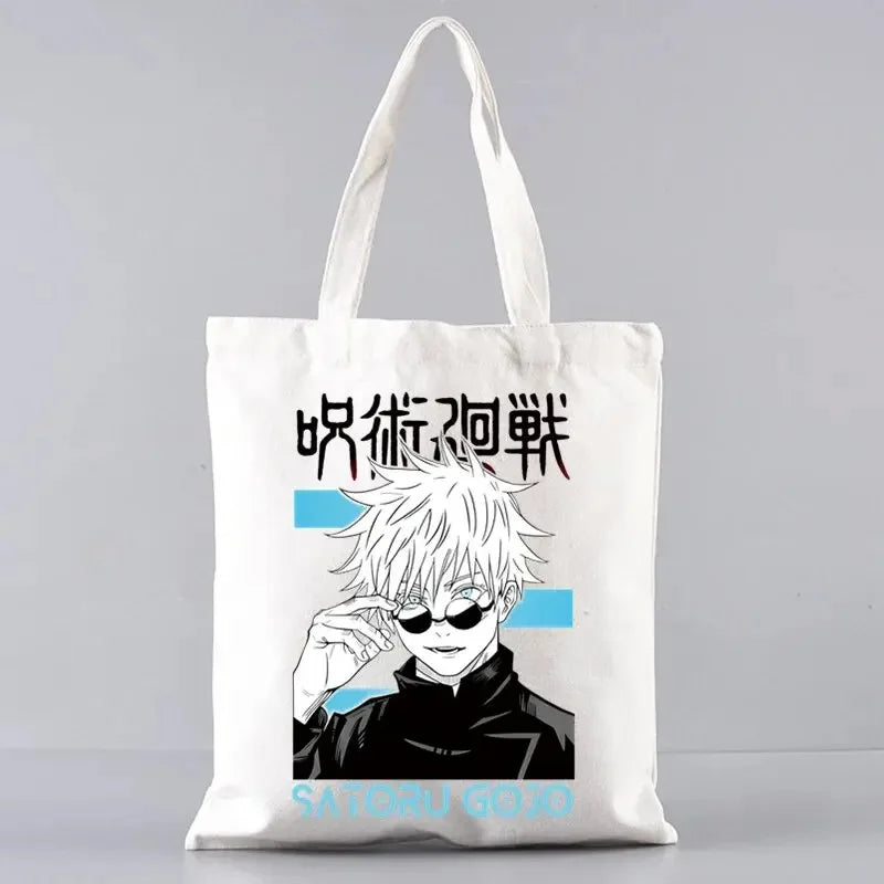 Fashion Gojo Satoru Jujutsu Kaisen Otaku Women's Tote Bag Eco-friendly Foldable Large Capacity Travel Shopping Bag Handbag