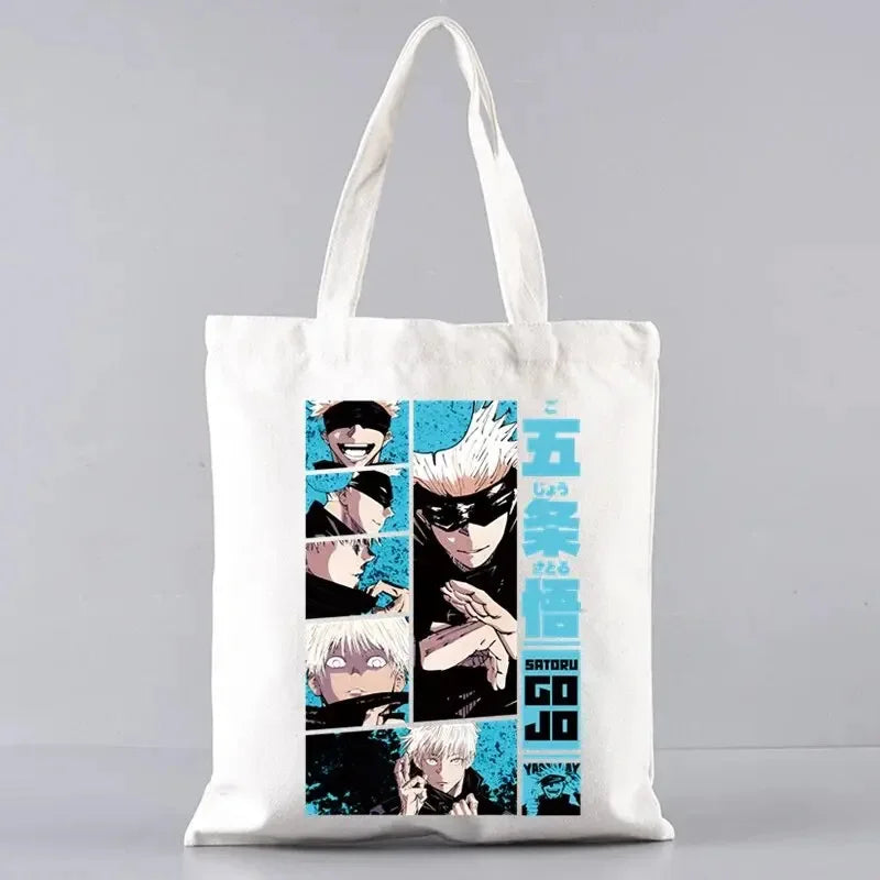 Fashion Gojo Satoru Jujutsu Kaisen Otaku Women's Tote Bag Eco-friendly Foldable Large Capacity Travel Shopping Bag Handbag