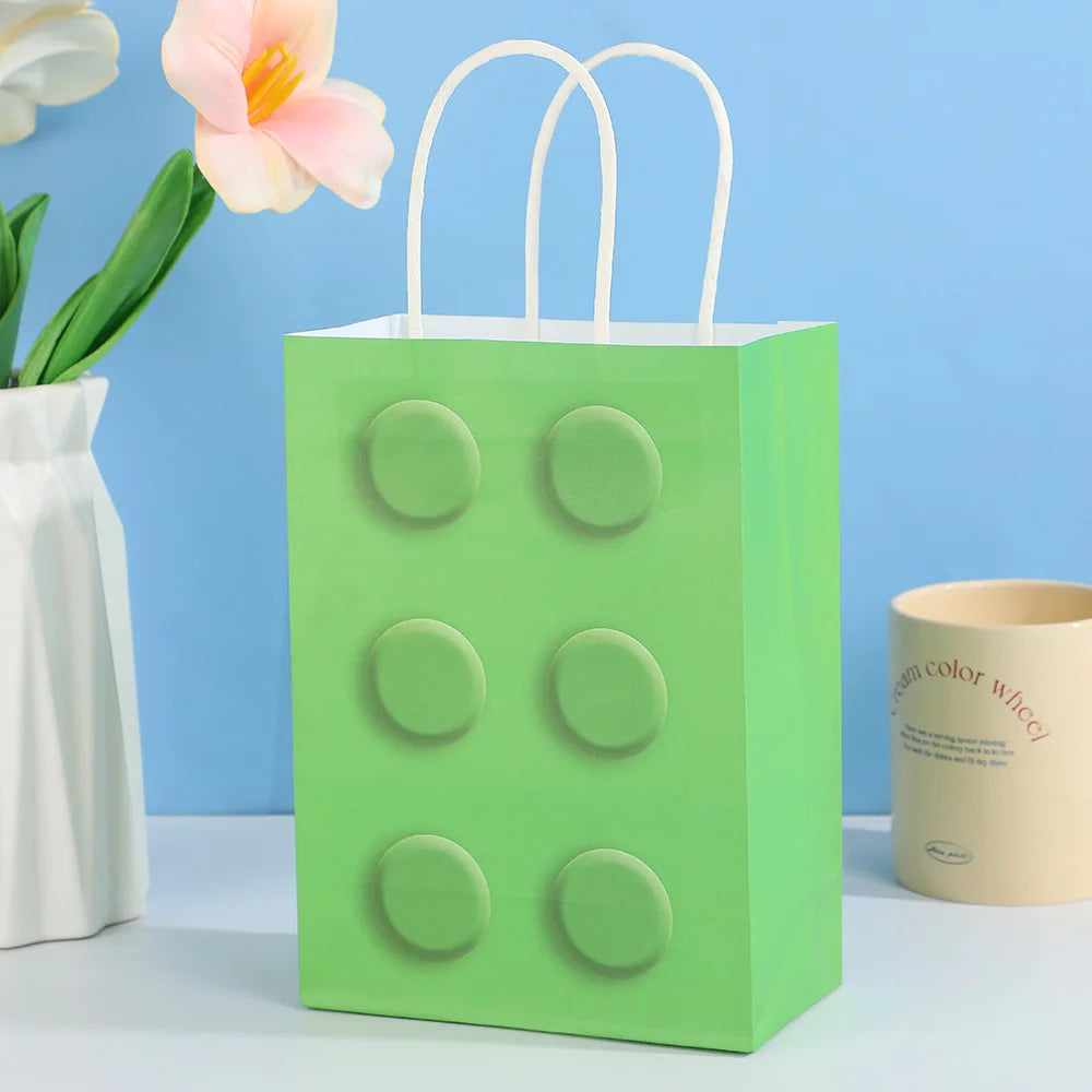 Eco-Friendly Building Block-Themed Gift Recyclable Paper Tote Bags for Kids' Party Gifts Favors Children's Day Supplies
