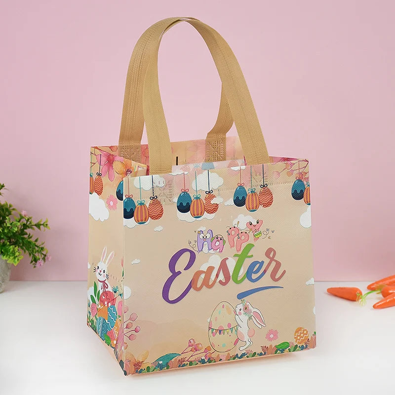 Easter Non-Woven Tote Bag Easter Themed Shopping Bag Easter Basket Sustainable Reusable Bags Colorful Design
