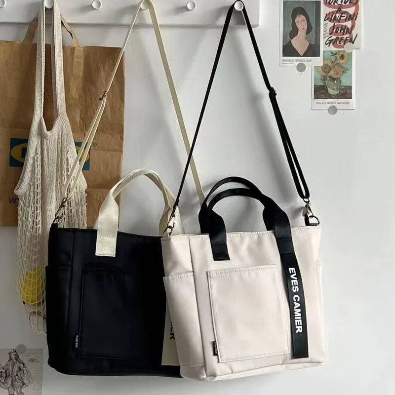 Casual Tote Large Capacity Shoulder Bag Nylon Waterproof Canvas Handbag Simple Fashion Messenger Bags for School Girl