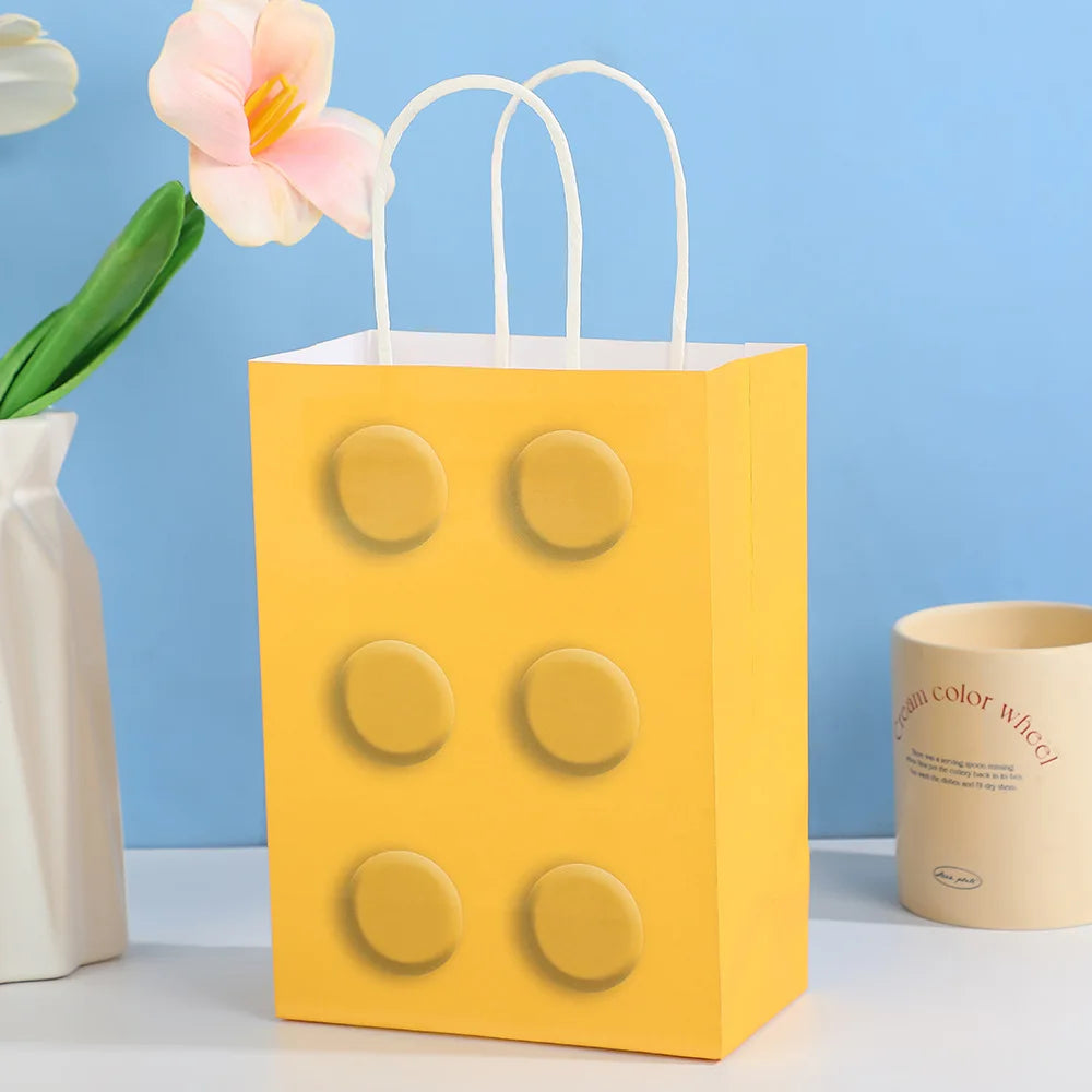 Eco-Friendly Building Block-Themed Gift Recyclable Paper Tote Bags for Kids' Party Gifts Favors Children's Day Supplies