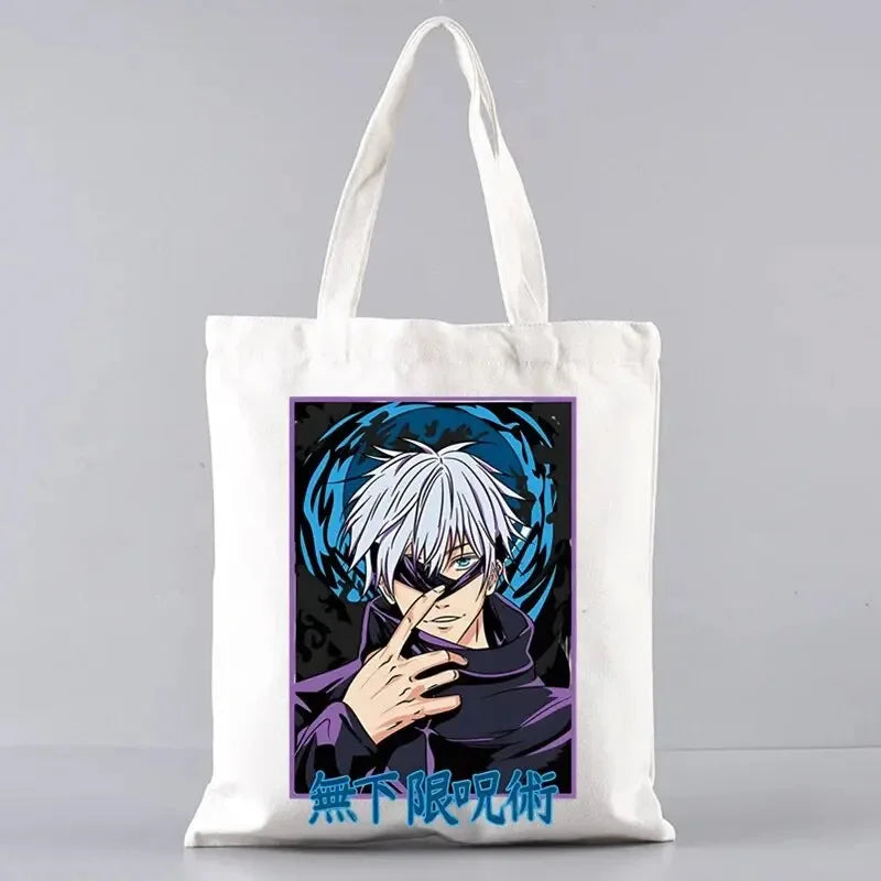Fashion Gojo Satoru Jujutsu Kaisen Otaku Women's Tote Bag Eco-friendly Foldable Large Capacity Travel Shopping Bag Handbag