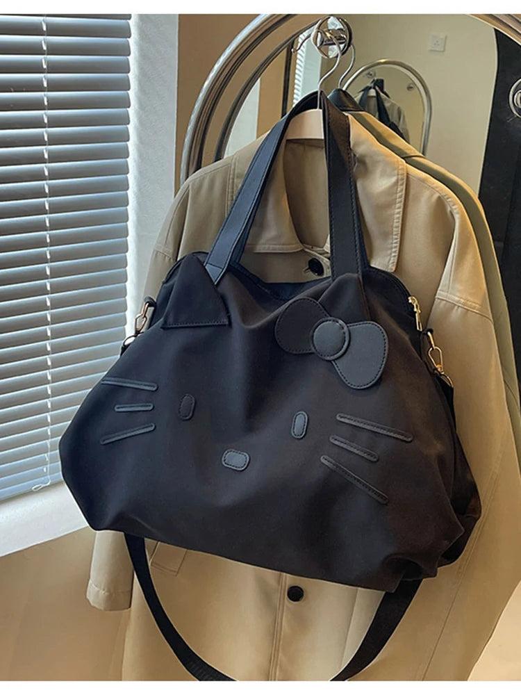 Black Hello Kitty One Shoulder Crossbody Bag Large Capacity Tote Bag Handheld Student Female Short Distance Travel Bag
