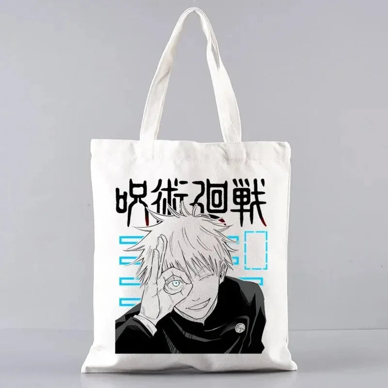 Fashion Gojo Satoru Jujutsu Kaisen Otaku Women's Tote Bag Eco-friendly Foldable Large Capacity Travel Shopping Bag Handbag