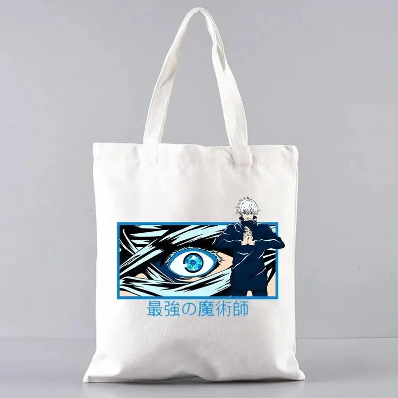 Fashion Gojo Satoru Jujutsu Kaisen Otaku Women's Tote Bag Eco-friendly Foldable Large Capacity Travel Shopping Bag Handbag