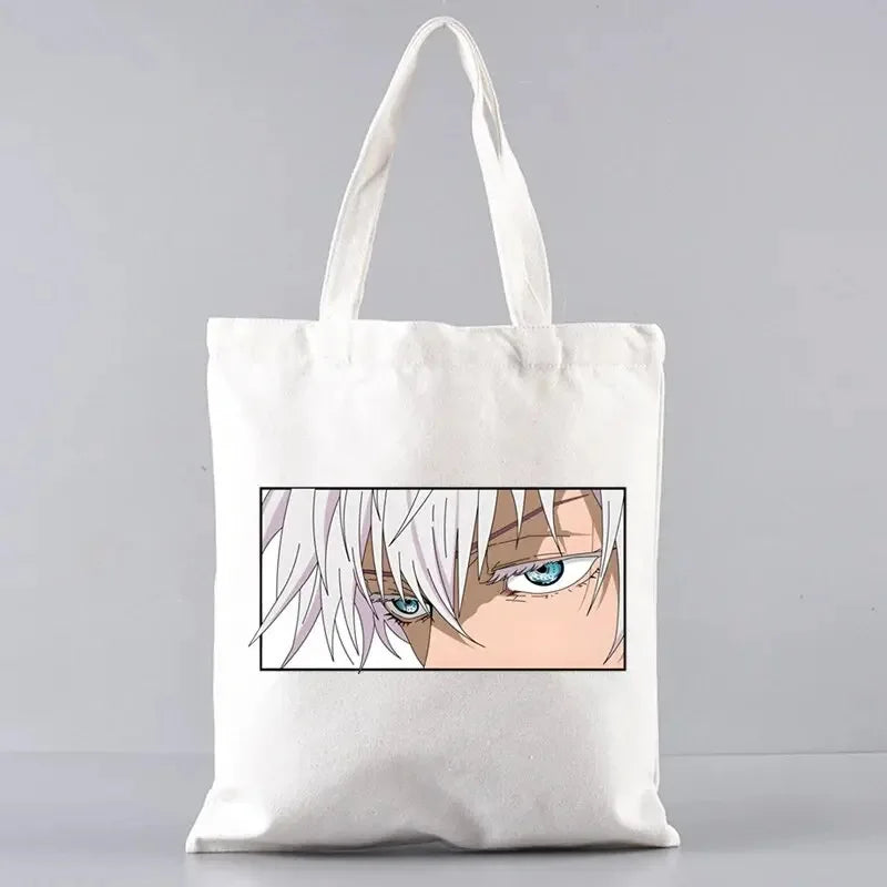 Fashion Gojo Satoru Jujutsu Kaisen Otaku Women's Tote Bag Eco-friendly Foldable Large Capacity Travel Shopping Bag Handbag